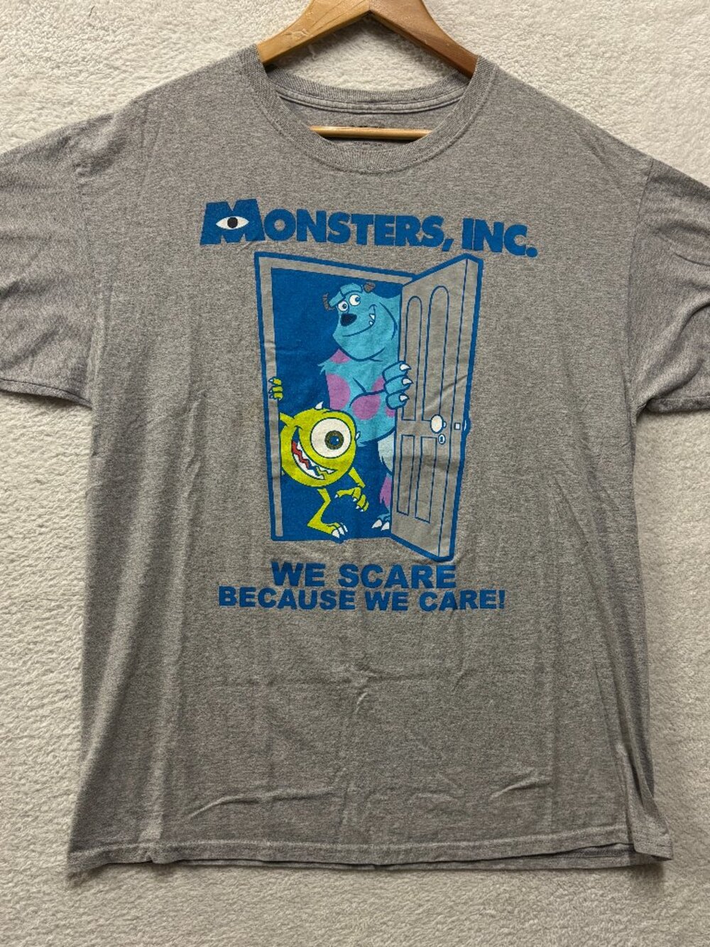 Monsters Inc Shirt Mens Large L Grey Pixar Mike Sulley Disney Graphic Tee